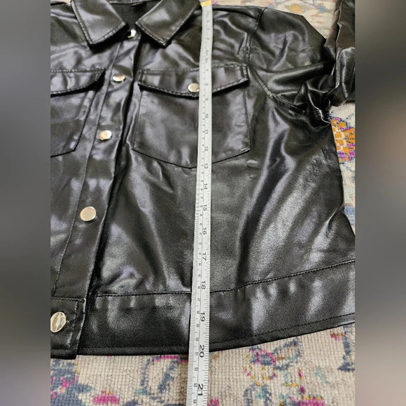 Shein Women's Black Cropped  PU Leather Jacket, XLg - Picture 10 of 13